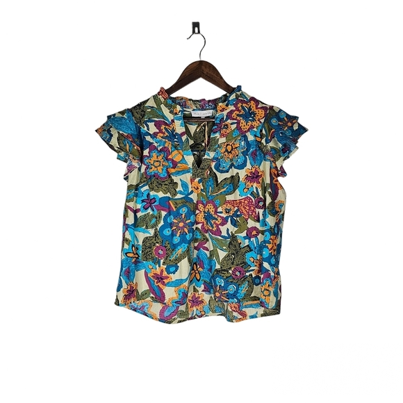 House of Harlow 1960 Tops - House Of Harlow 1960 Ruffle Shoulder Floral Vibrant Color Shirt
